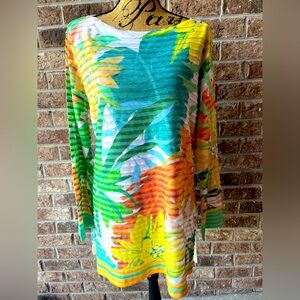 Soft Surroundings Tunic Top Colorful Floral Long Sleeve XL